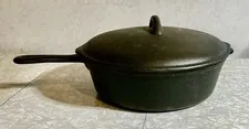 Antique Cast-Iron Chicken Fryer Deep Skillet With Lid